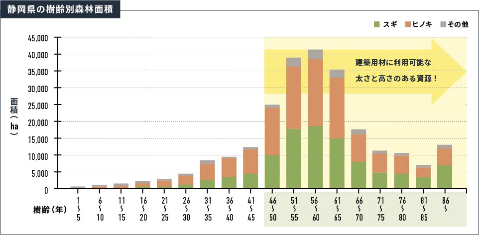 静岡県の樹齢別森林面積